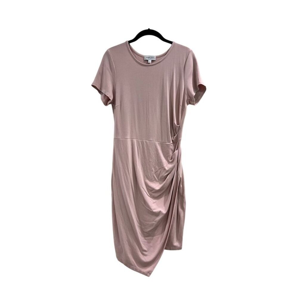 Gilli Women's M Soft Pink Ruched Knee Length Dress Short Sleeve